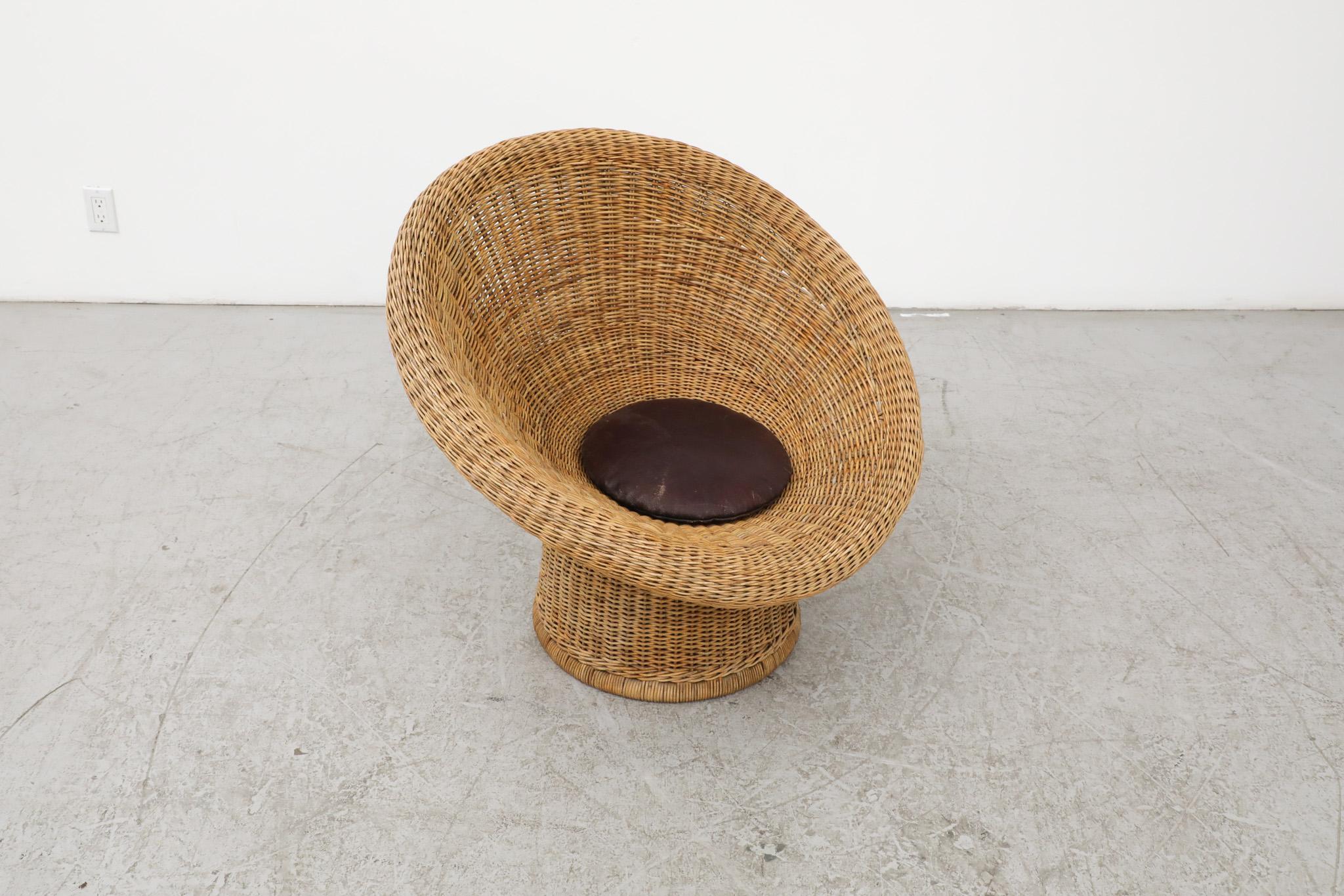 Egon Eiermann 'E10' oder 'Korbsessel' Rattan-Loungesessel, 1949 (Leder) im Angebot