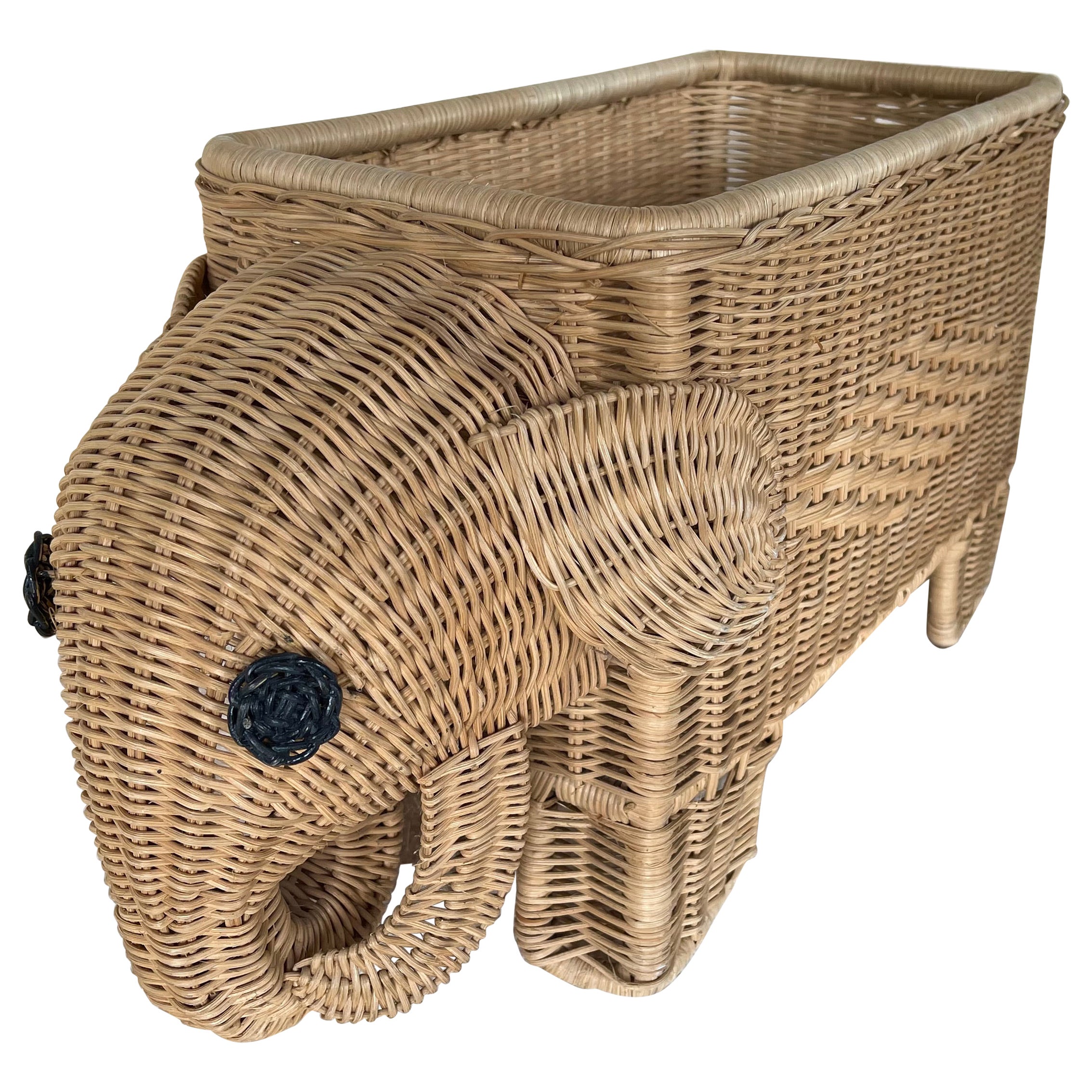 Rattan Elephant Magazine Rack, Italy, 1970s