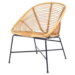Rattan & Enamelled Steel Occasional Chair