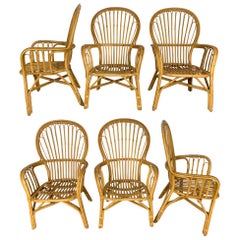 Rattan Fan Back Dining Chairs, Set of Eight