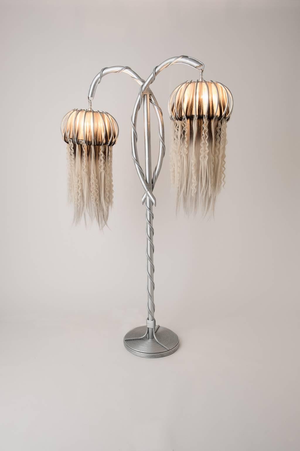 Rattan Floor Lamp and Synthetic Fibers, Unique Pieces, Art Modern 5