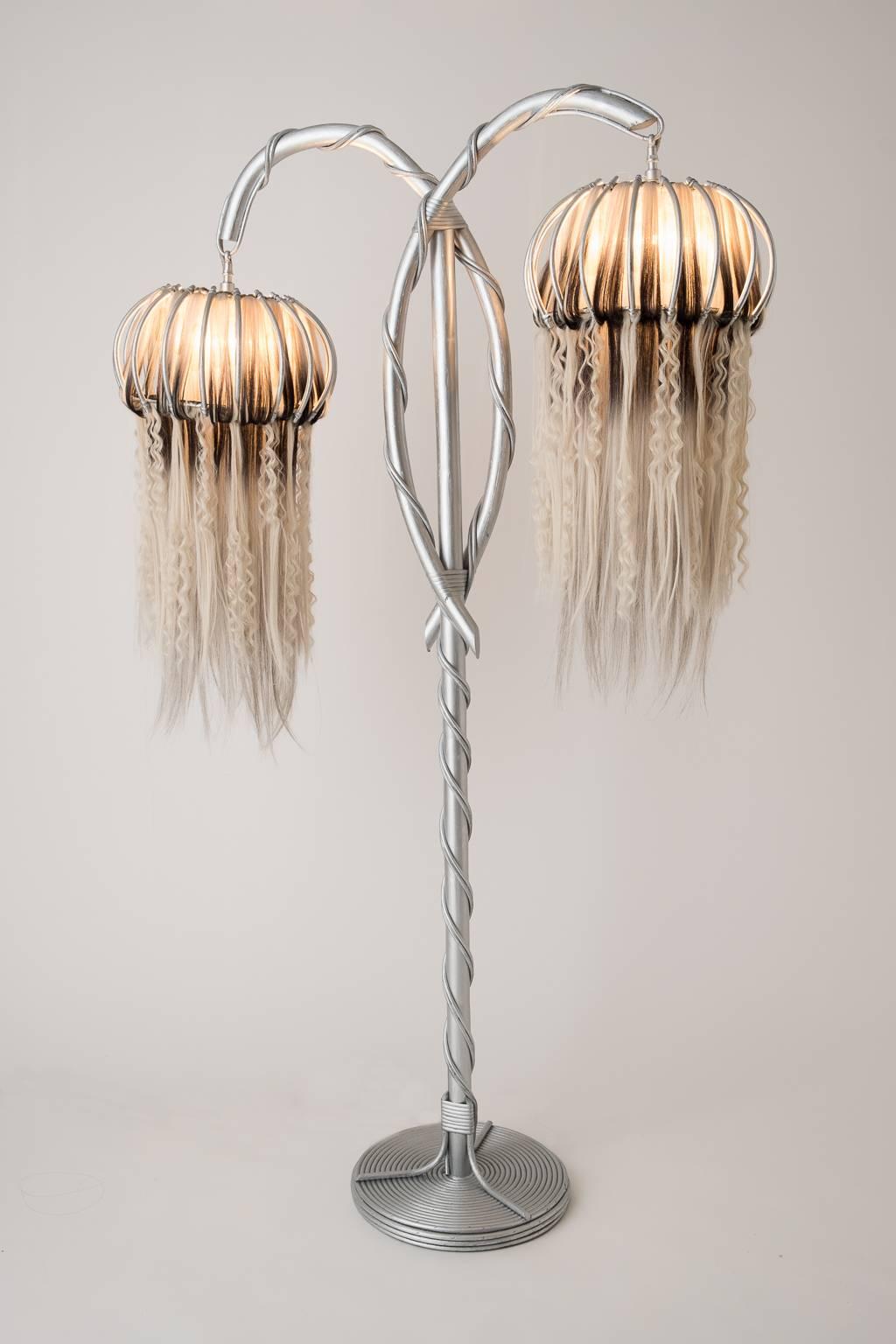 Rattan Floor Lamp and Synthetic Fibers, Unique Pieces, Art Modern 6