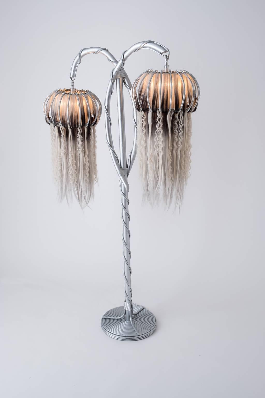 Rattan Floor Lamp and Synthetic Fibers, Unique Pieces, Art Modern 12