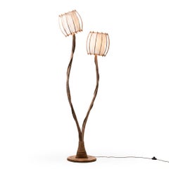 Rattan Floor Lamp Calyx - Handcrafted Natural Pencil Reed Tall Standing Lamp
