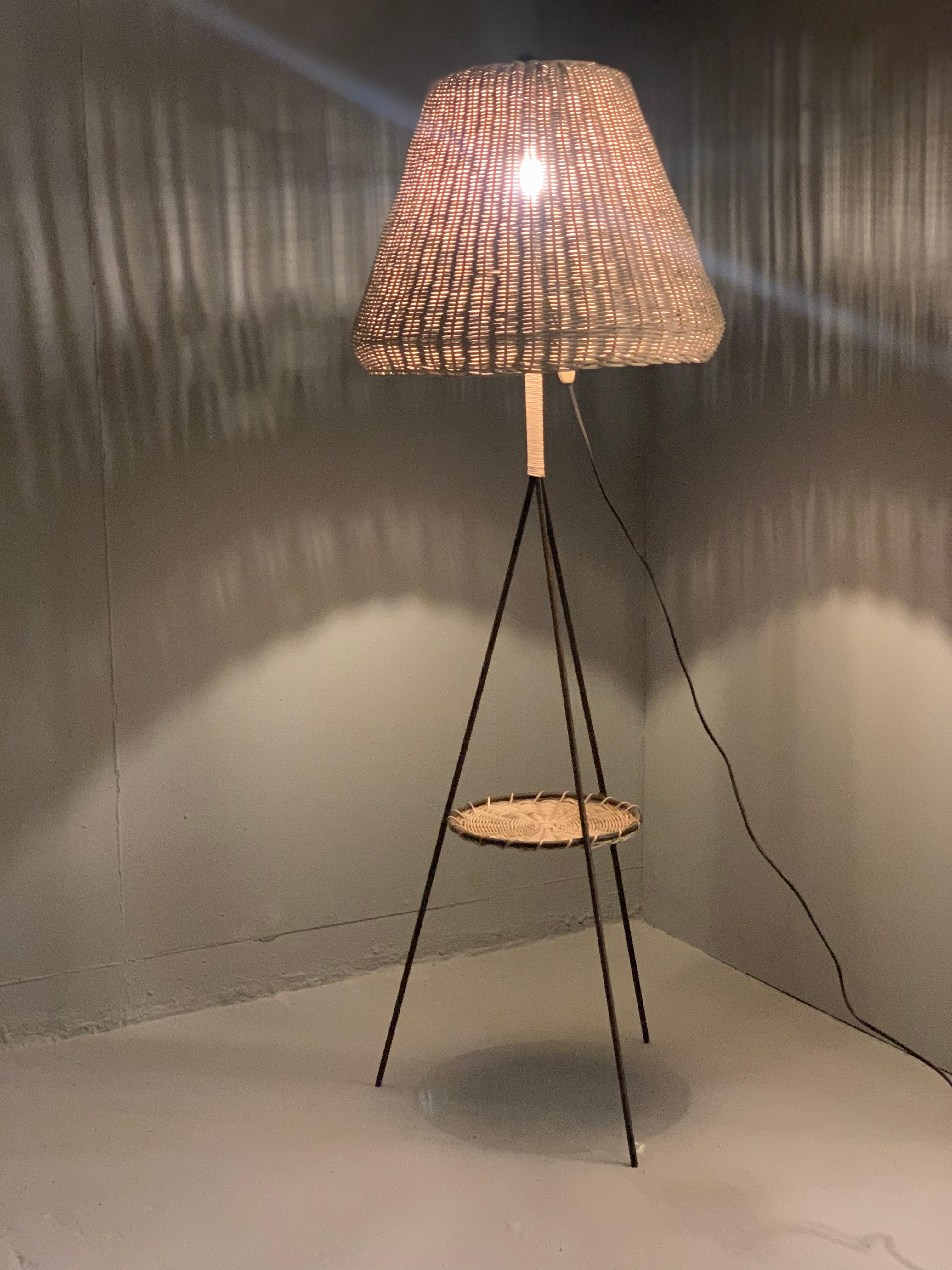 Mid-Century Modern Rattan Floor Lamp