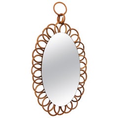 Rattan Flower Shaped Hanging Oval Mirror