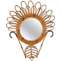 French Riviera Rattan Flower Shaped Wall Mirror 