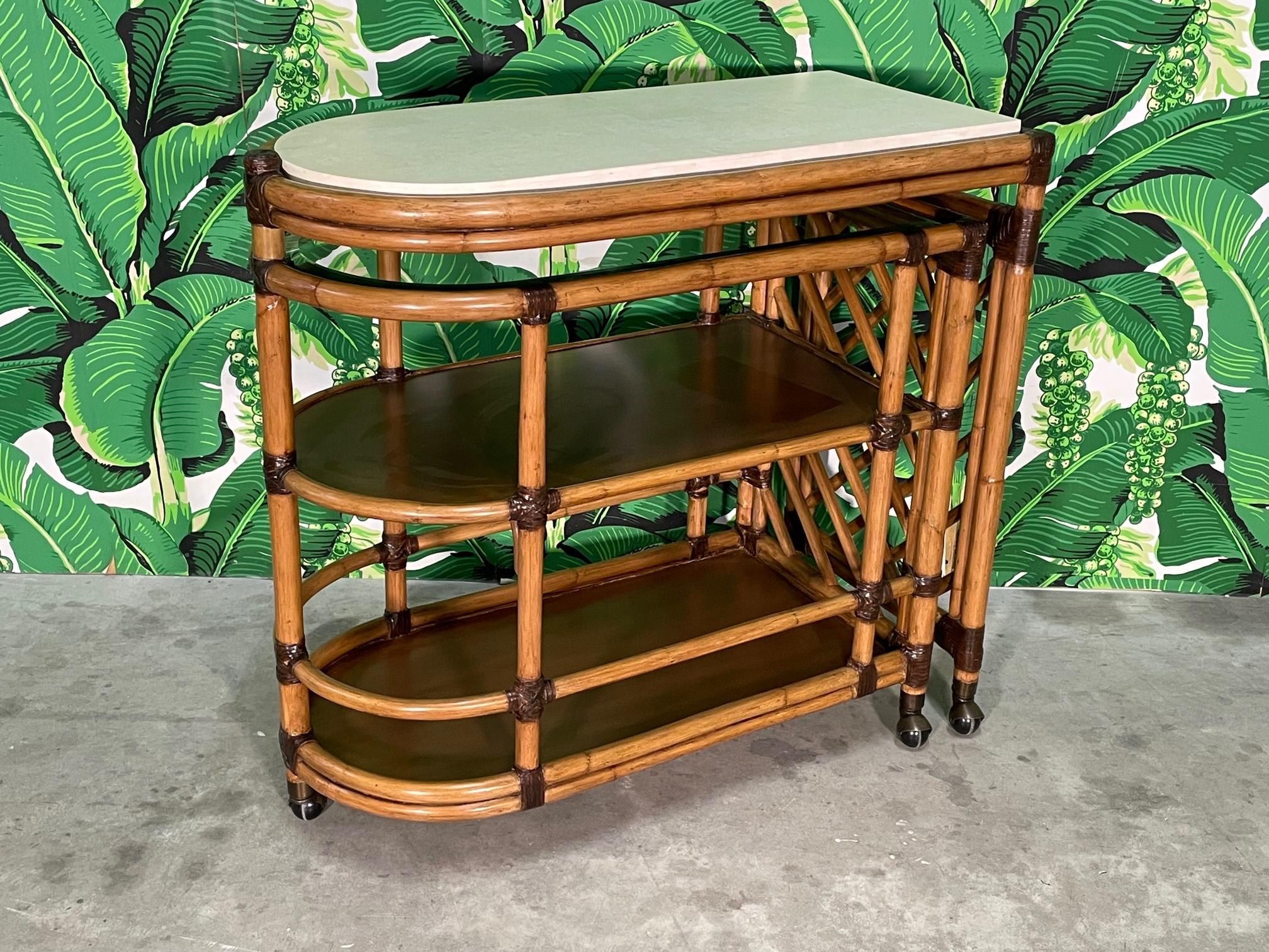 Rattan Folding Bar Cart by Lexington In Good Condition In Jacksonville, FL