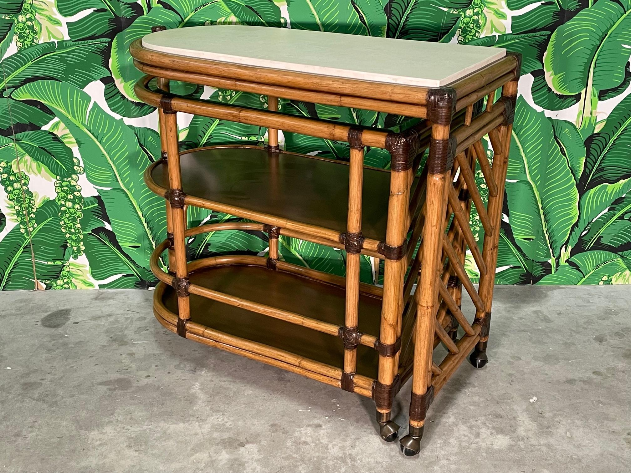 Rattan Folding Bar Cart by Lexington In Good Condition In Jacksonville, FL