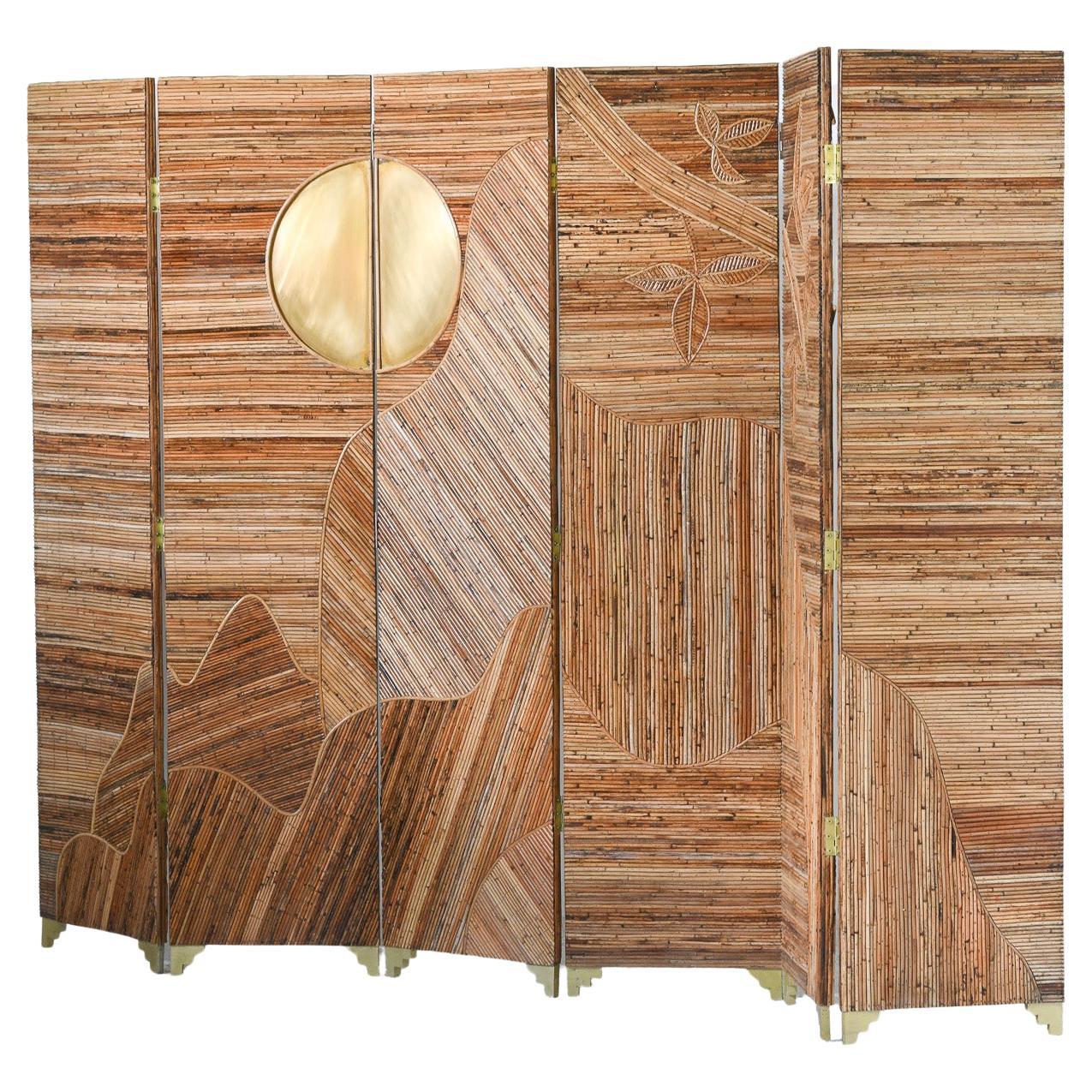 Handcrafted Rattan Folding Screen by Bill Parry, Mid-Century Modern
