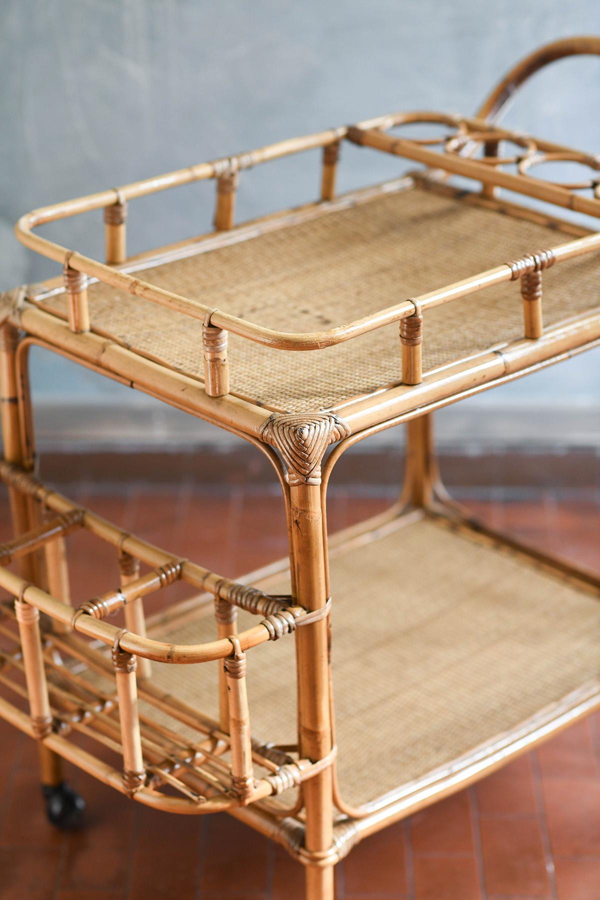 Rattan food trolley, Italy 1980 For Sale 4