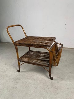 Rattan food trolley with two shelves and basket for alcohol, 1960s, Italy