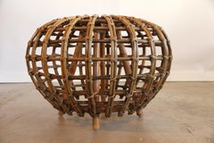 Rattan Foot Stool Hocker Ottoman, Pouf or Side Table Attributed to Franco Albini