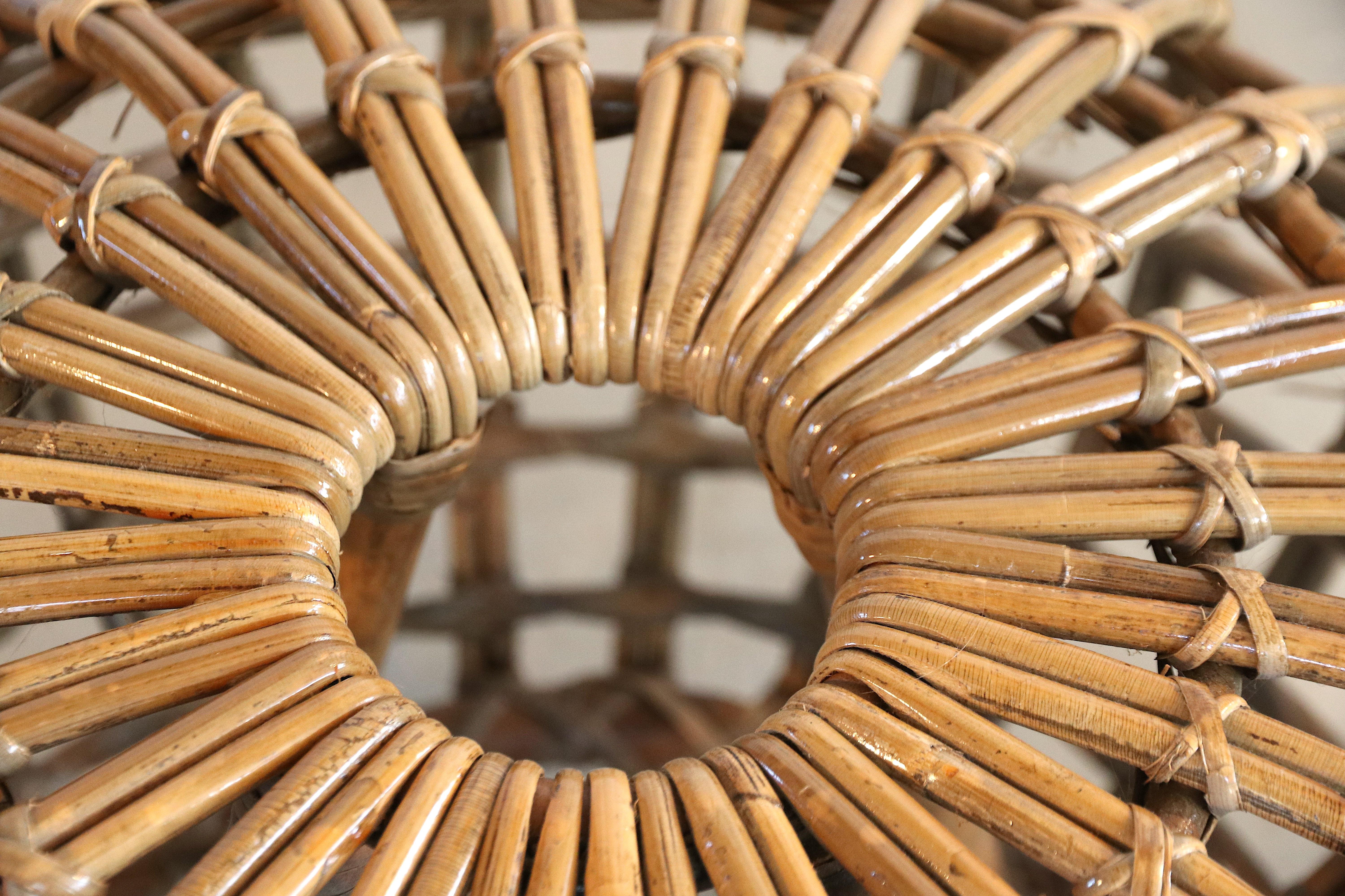 Mid-Century Modern Rattan Foot Stool Hocker Ottoman, Pouf or Side Table Attributed to Franco Albini