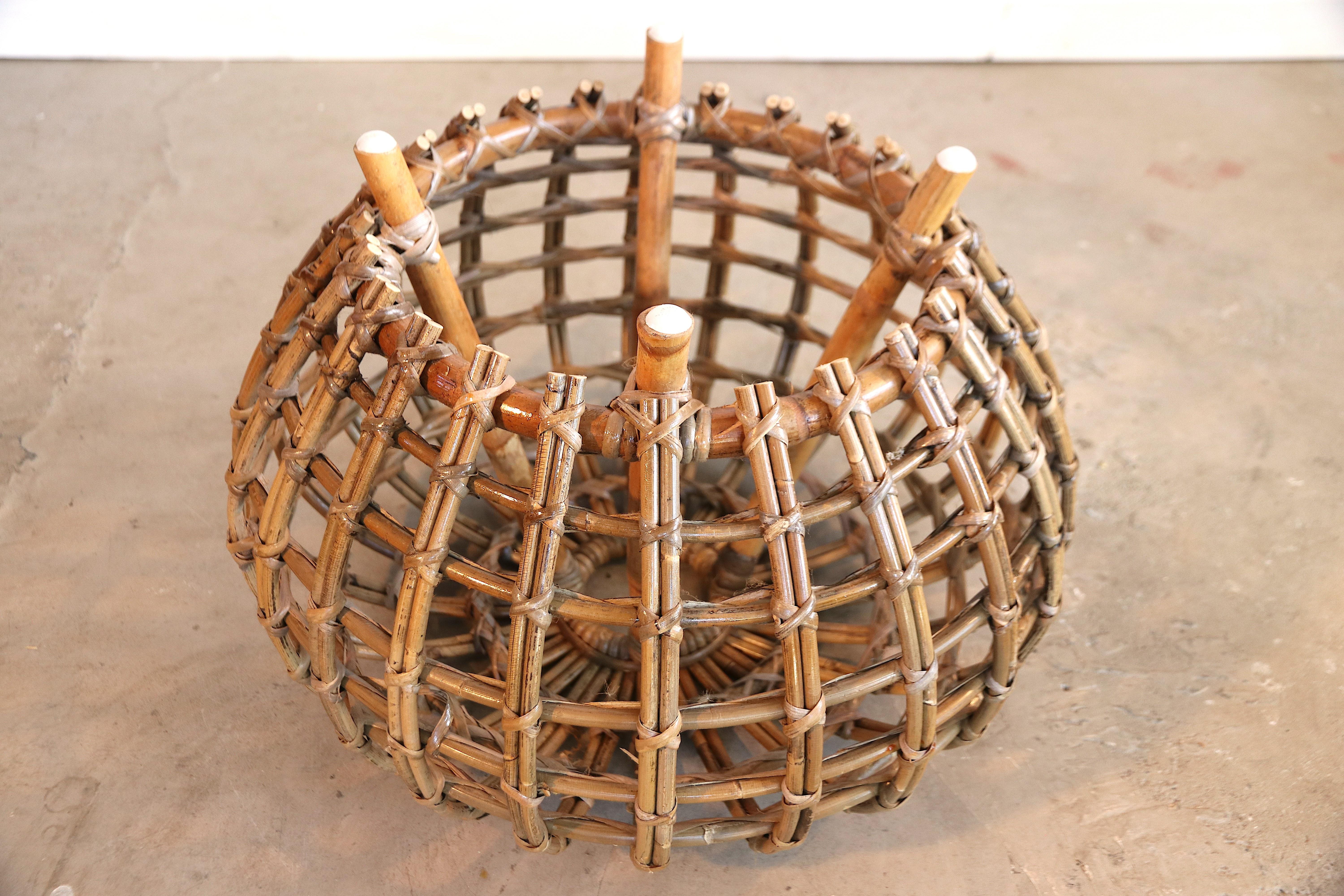 Italian Rattan Foot Stool Hocker Ottoman, Pouf or Side Table Attributed to Franco Albini