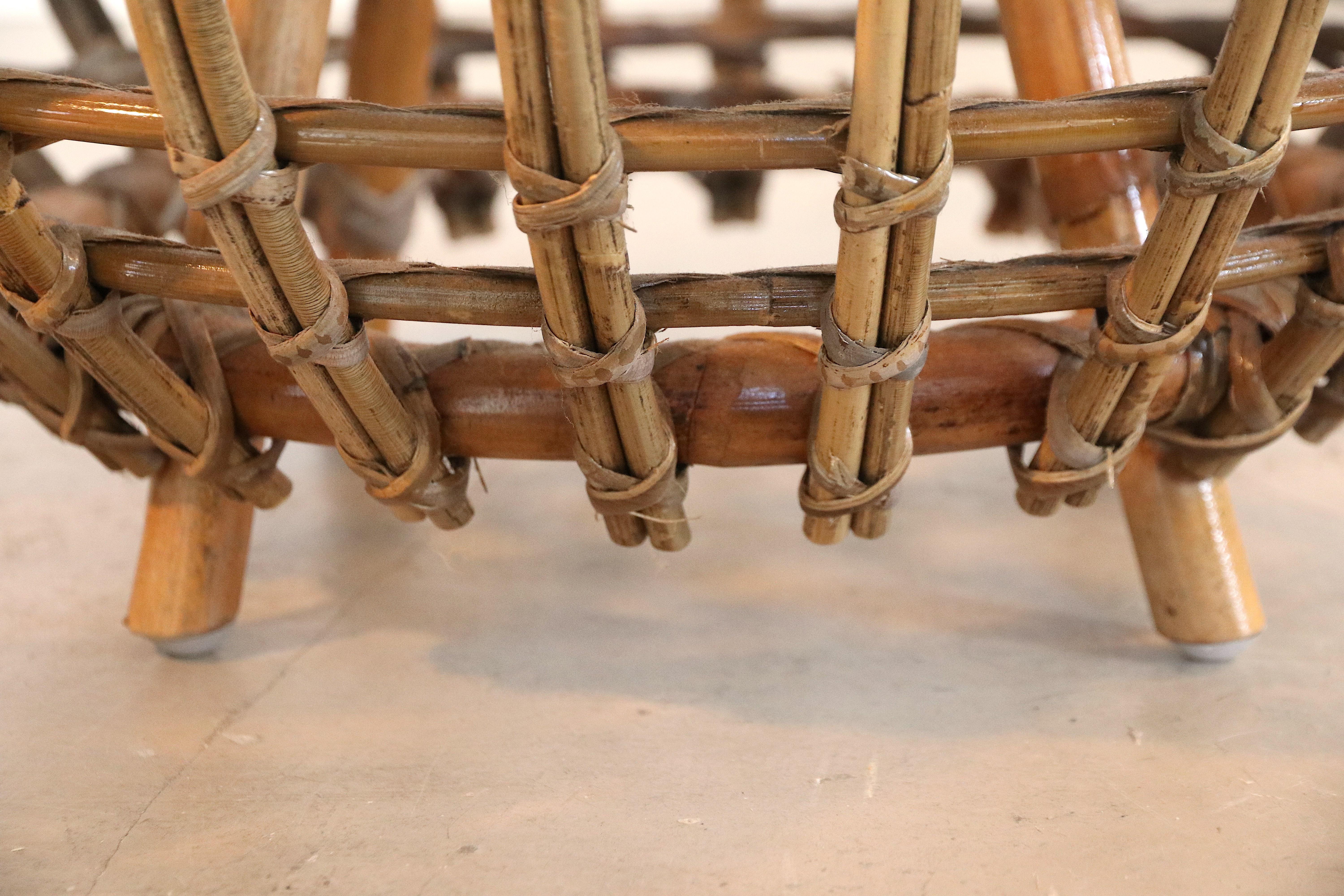 Lacquered Rattan Foot Stool Hocker Ottoman, Pouf or Side Table Attributed to Franco Albini