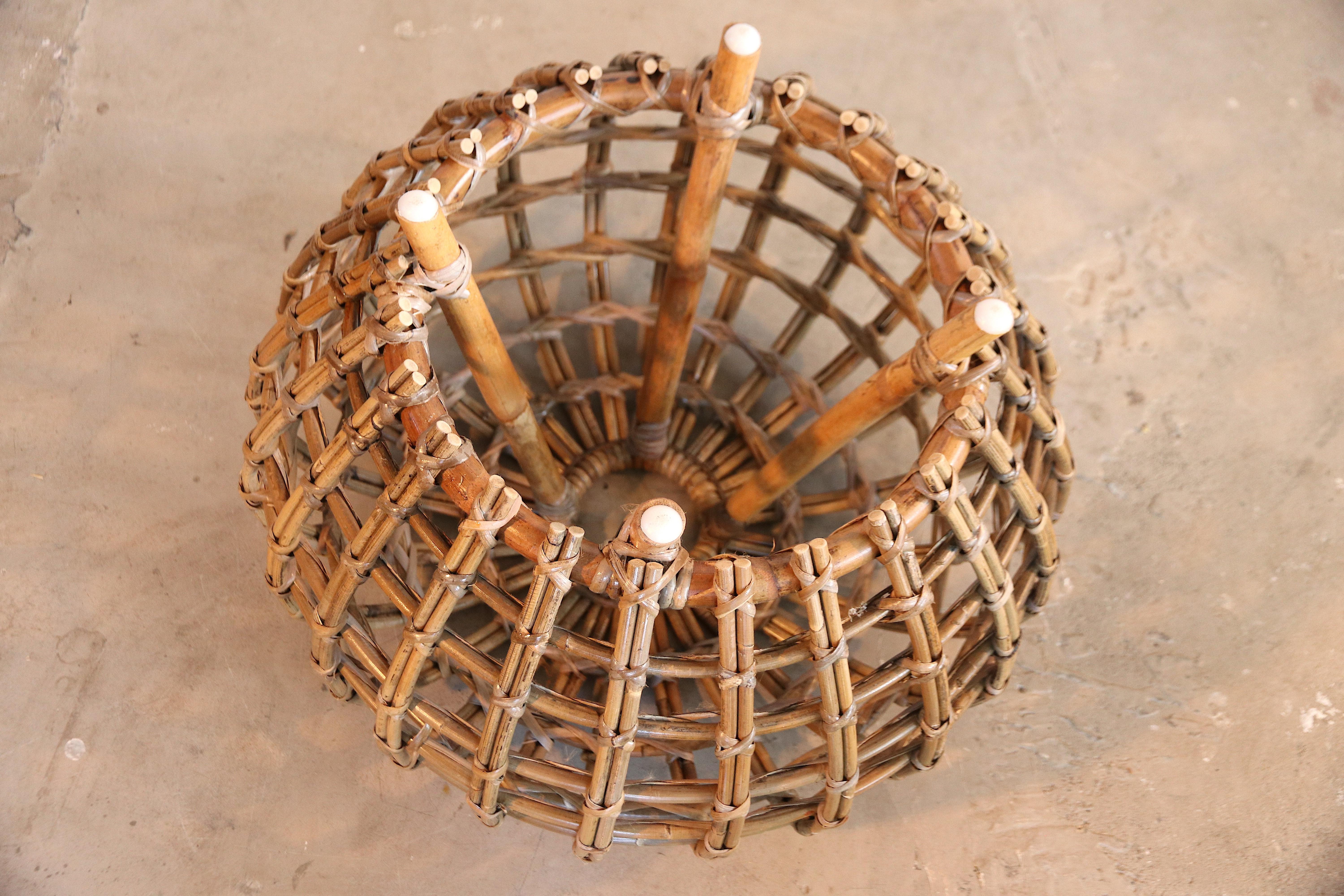 Mid-20th Century Rattan Foot Stool Hocker Ottoman, Pouf or Side Table Attributed to Franco Albini