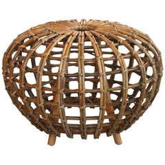 Retro Rattan Foot Stool Hocker Ottoman, Pouf or Side Table Attributed to Franco Albini