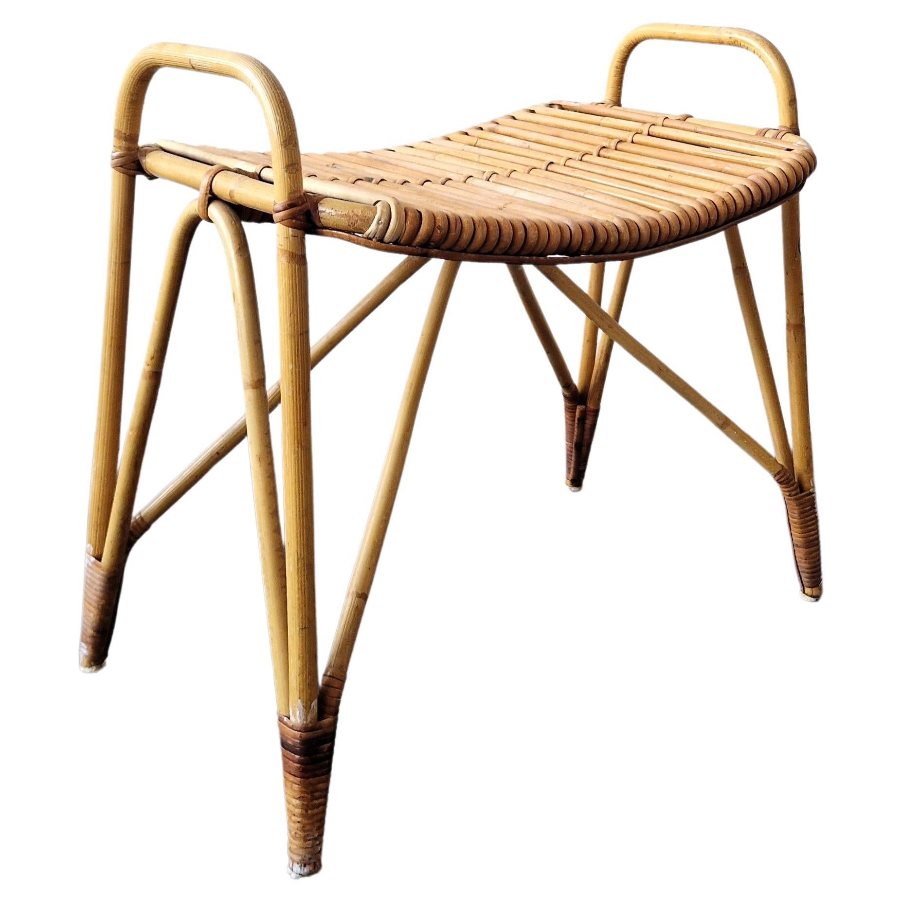 Rattan footstool for Rohé Noordwolde, The Netherlands 1960's For Sale