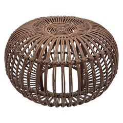 Rattan Footstool, Ottoman, or Pouf in the Style of Ico Parisi, circa 1960's