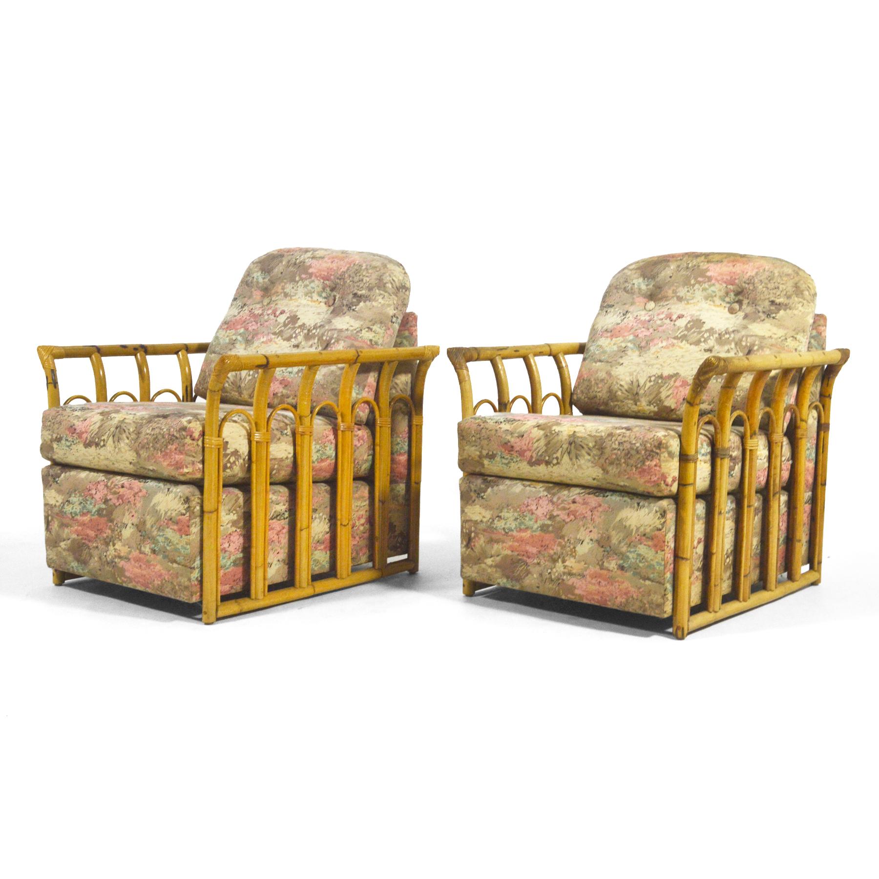American Rattan Framed Lounge Chairs For Sale