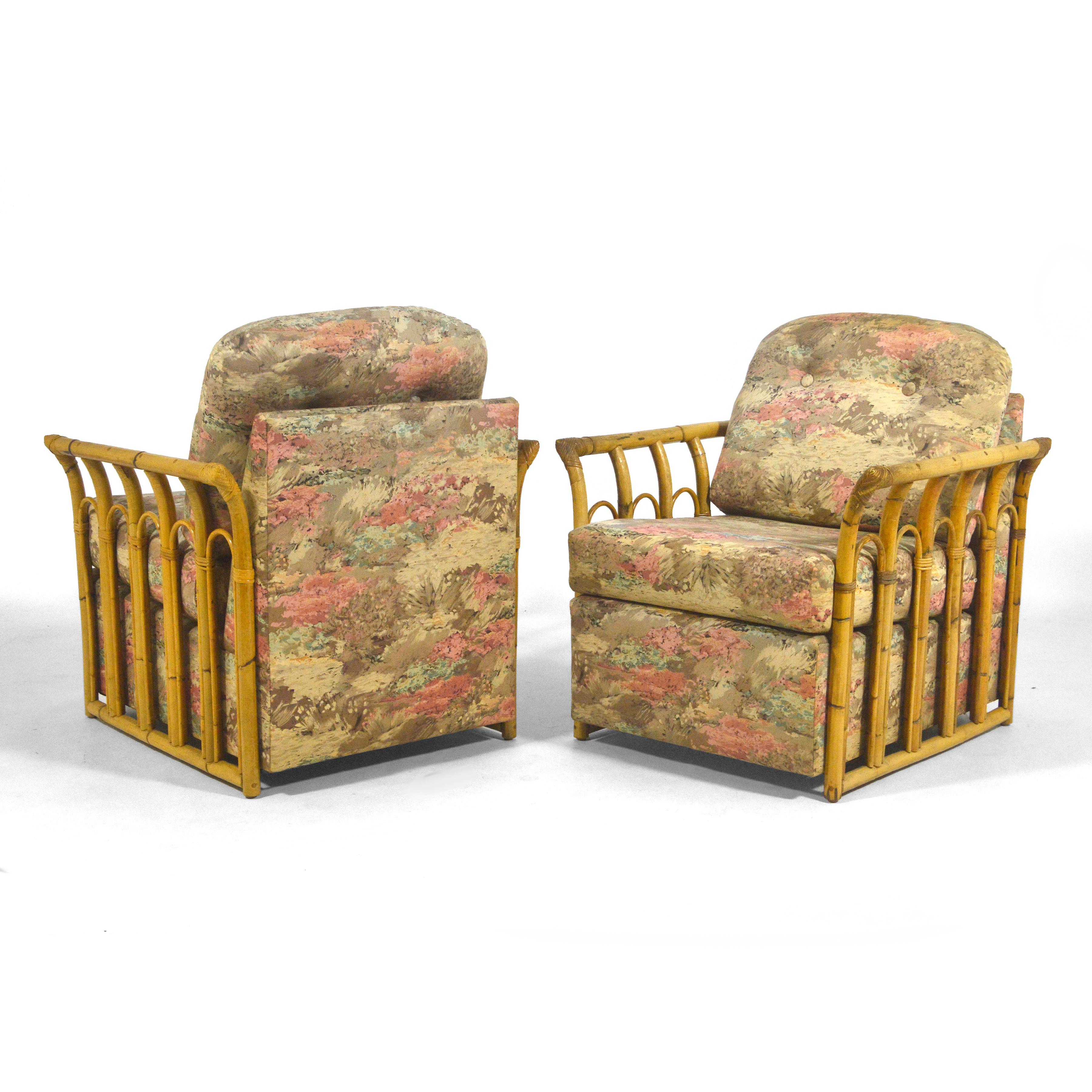 Rattan Framed Lounge Chairs In Good Condition For Sale In Highland, IN