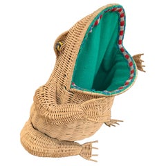 Rattan Frog Magazine Rack, Italy, 1970s