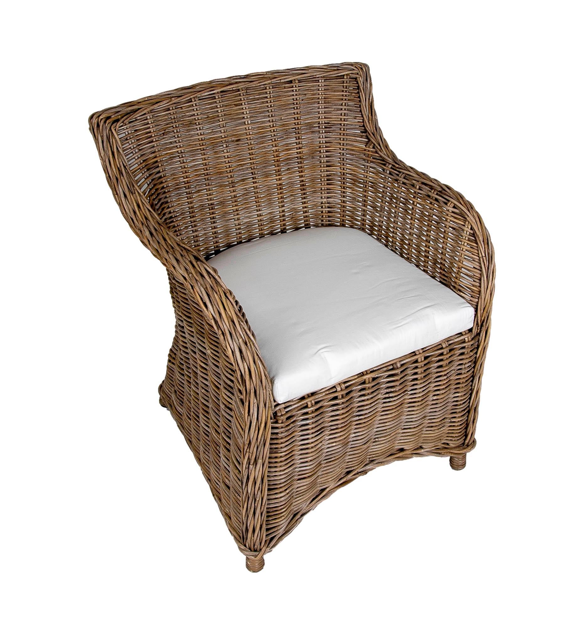 European  Rattan Garden Chair with Cushion in Greyish Tone For Sale