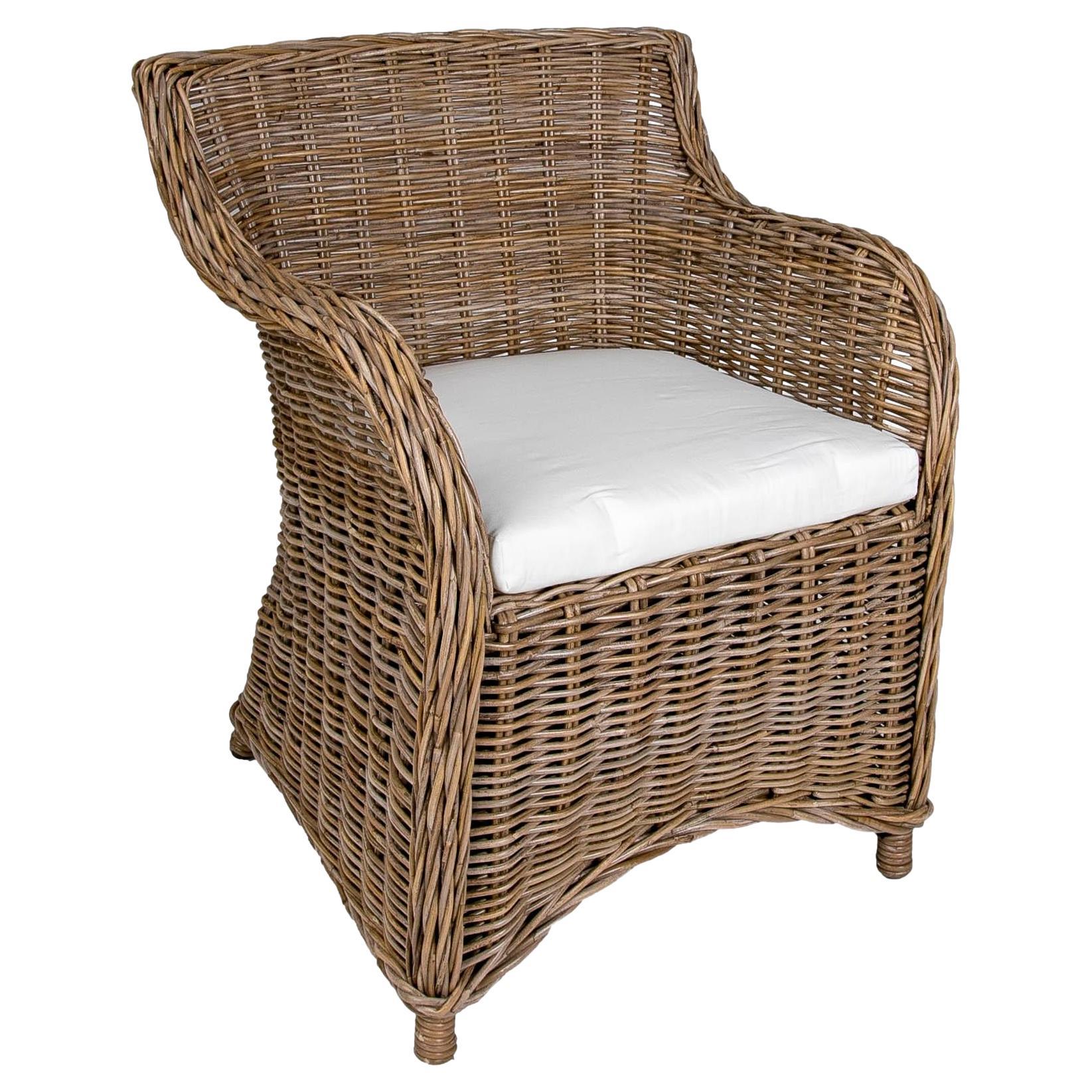  Rattan Garden Chair with Cushion in Greyish Tone For Sale