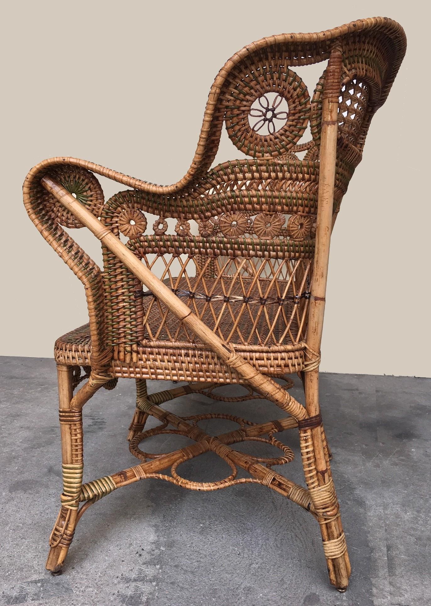 Rattan Garden Furniture Set by Maison Perret Vibert, Second Half of 19th Century For Sale 4