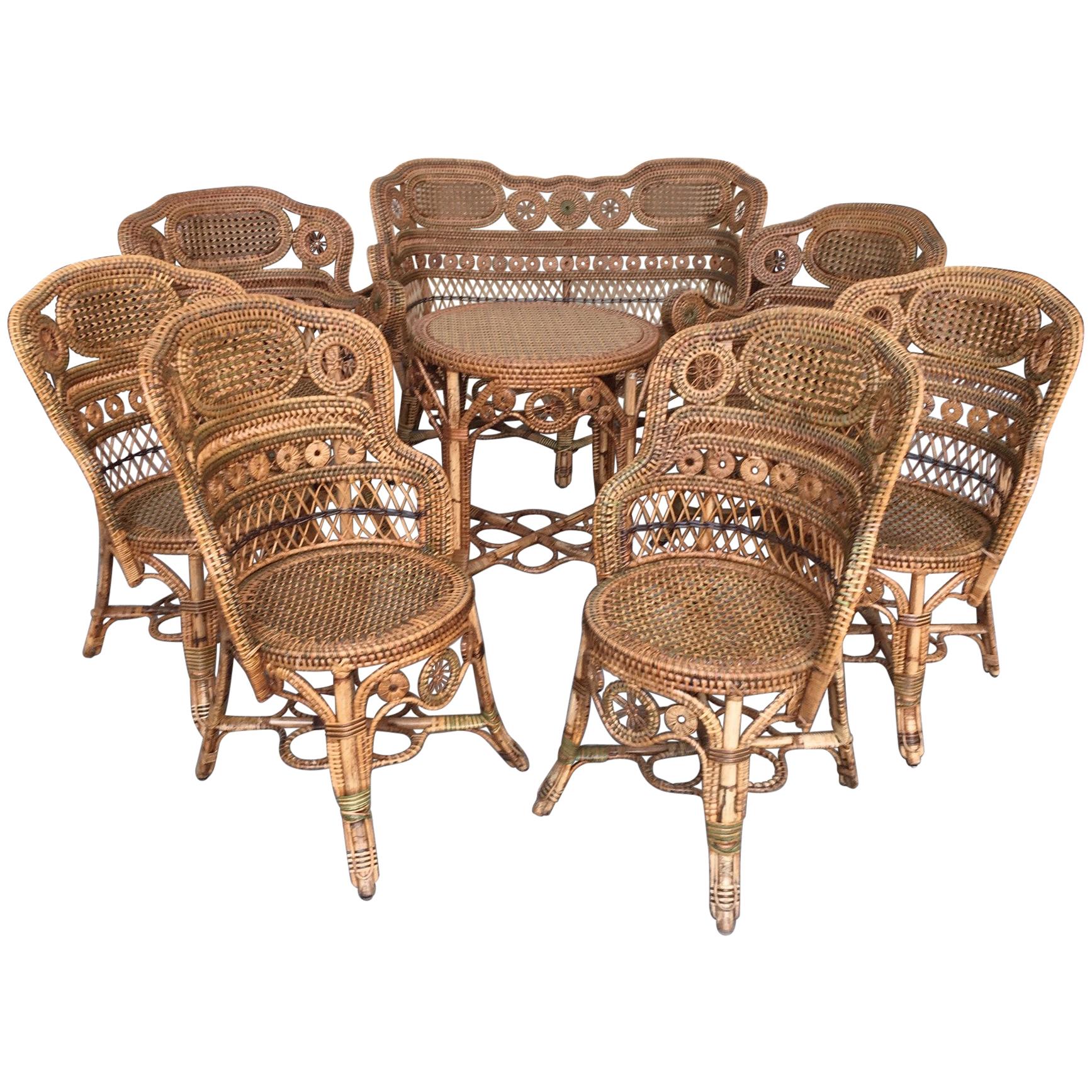 Rattan Garden Furniture Set by Maison Perret Vibert, Second Half of 19th Century For Sale