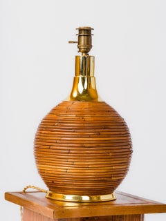 Rattan & Gilt Metal Table Lamp - Italy 1980's