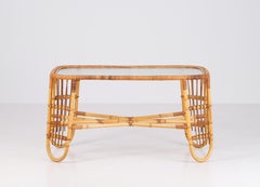 Rattan & Glass Coffee Table, Denmark, 1960s