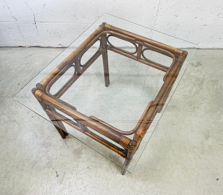 Rattan and Glass Rectangular Side Table For Sale at 1stDibs