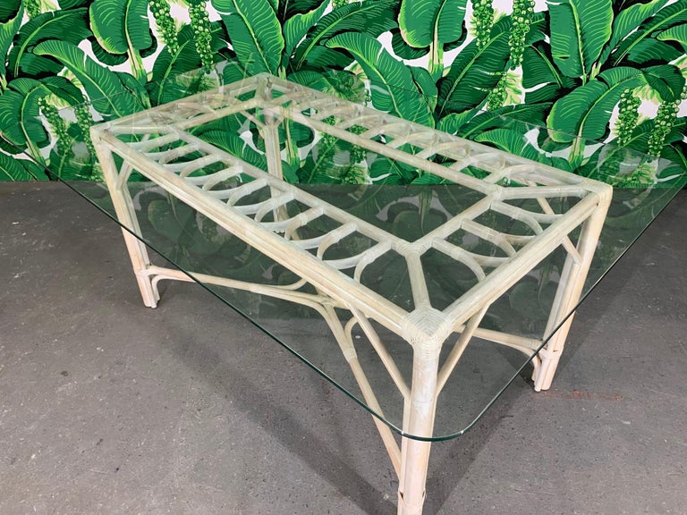 Rattan Glass Top Dining Table at 1stDibs