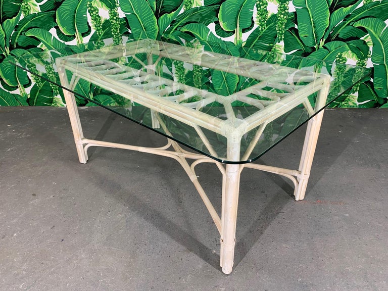 Rattan Glass Top Dining Table at 1stDibs