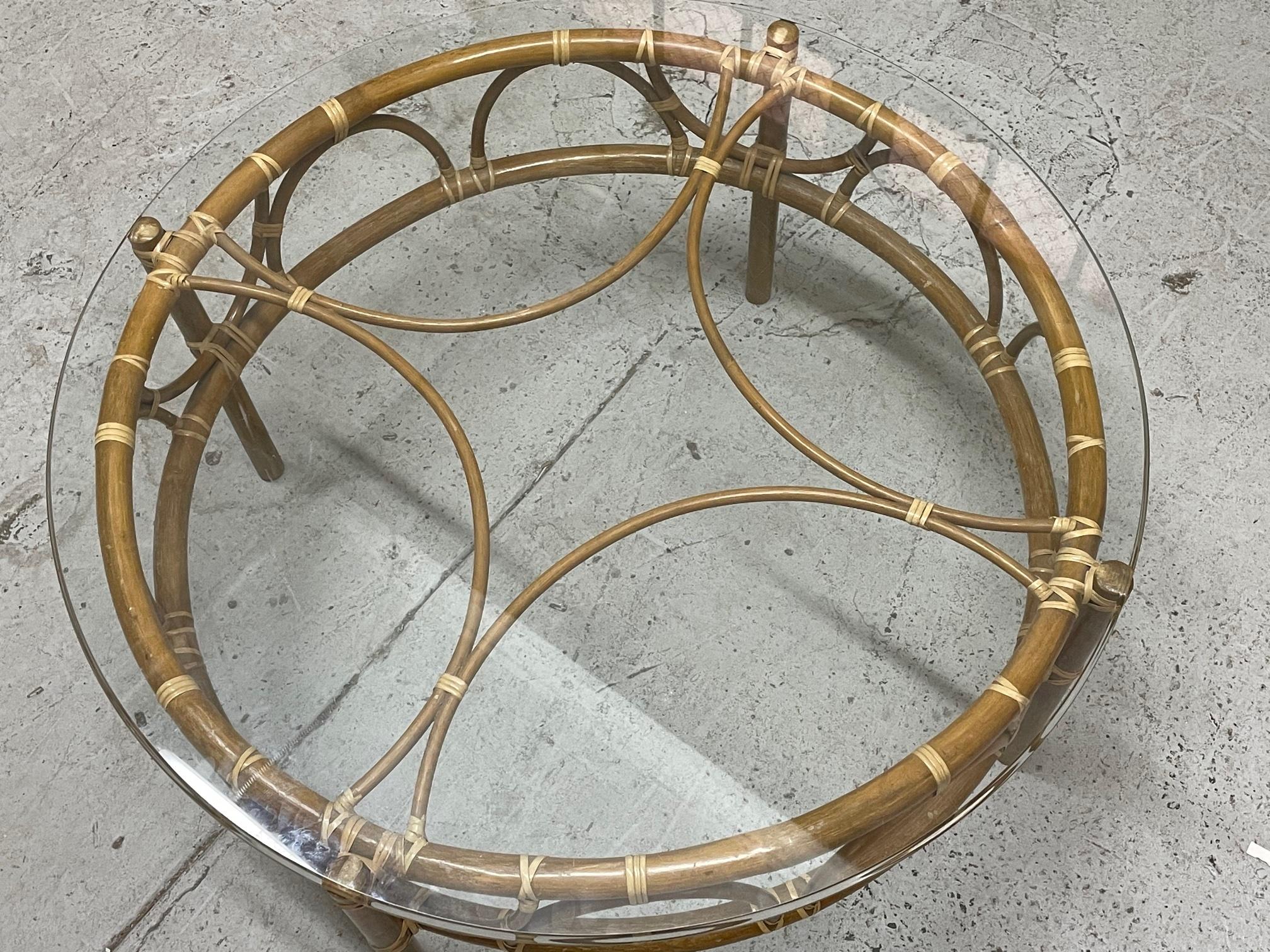 round rattan coffee table glass top