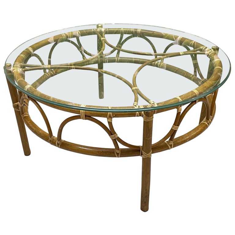 Rattan Glass Top Round Coffee or Cocktail Table at 1stDibs | rattan ...