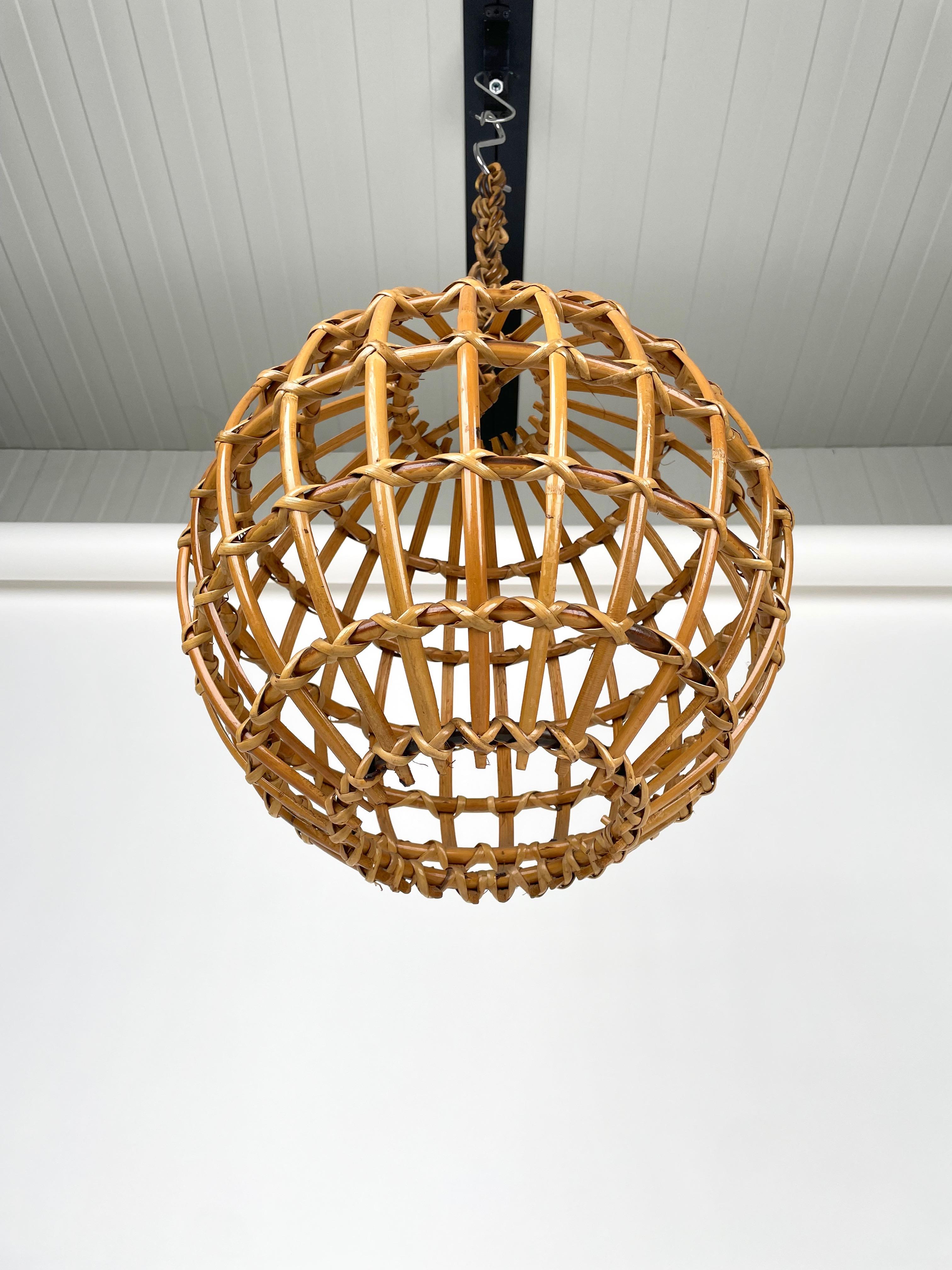 Rattan Globe Pendant Ceiling Lamp, Italy 1960s For Sale 3