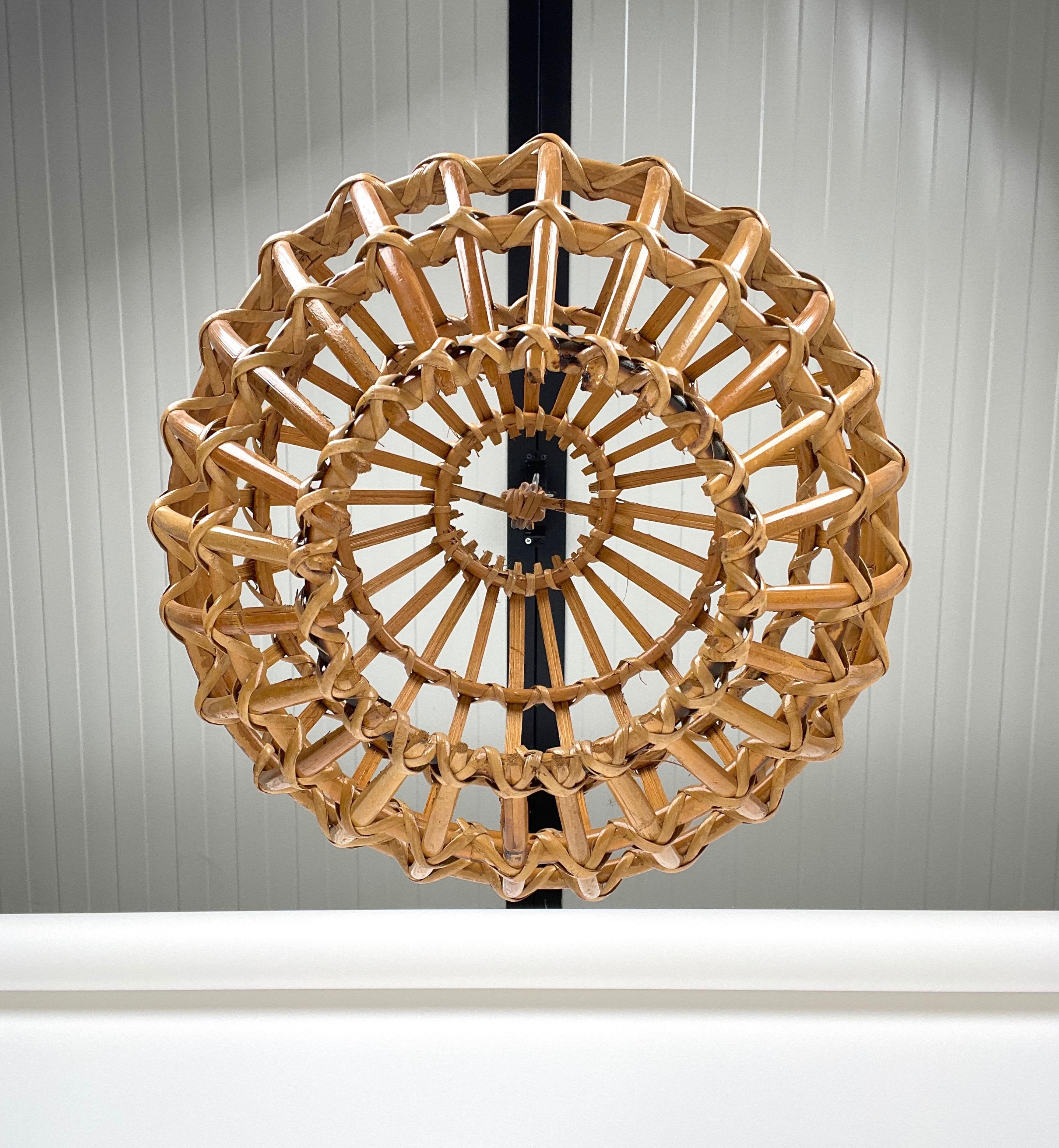 Rattan Globe Pendant Ceiling Lamp, Italy 1960s For Sale 7