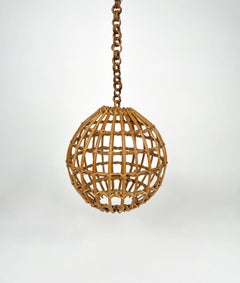 Rattan Globe Pendant Ceiling Lamp, Italy 1960s