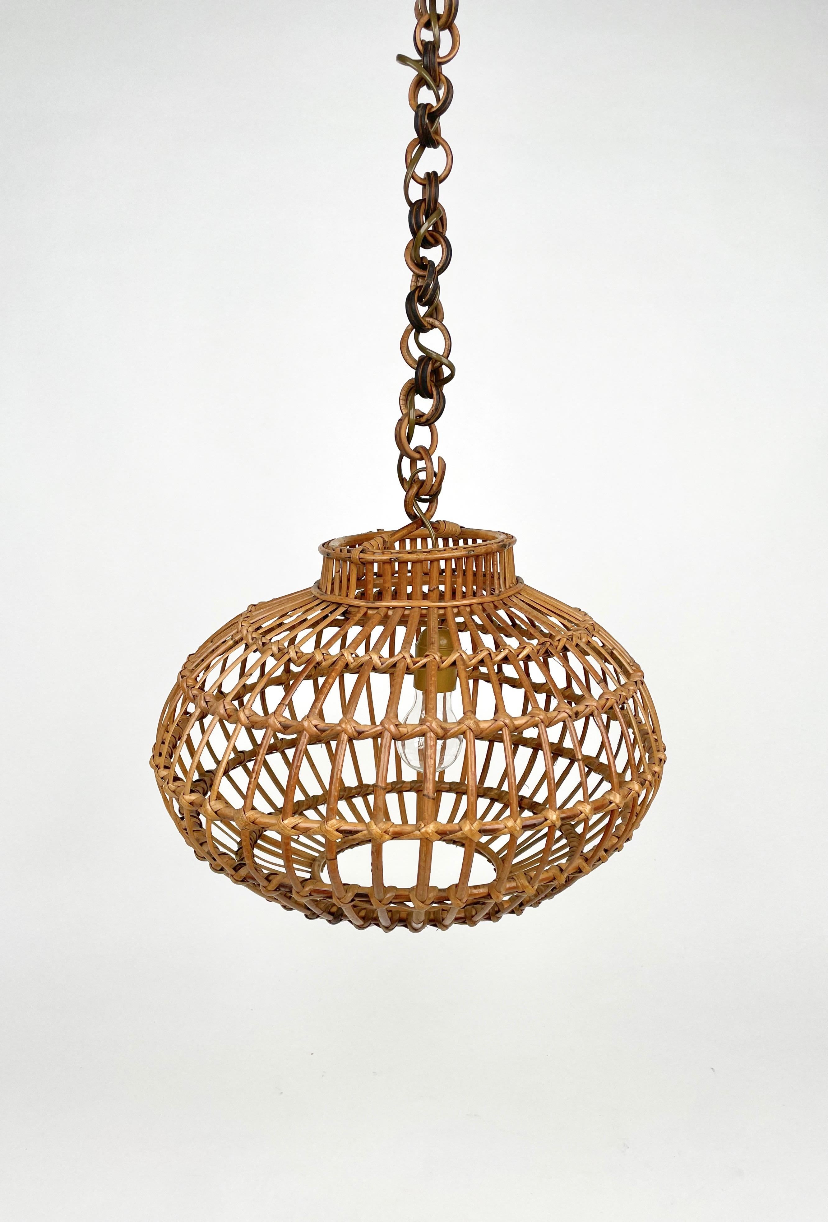 Italian Rattan Globe Pendant Ceiling Lamp, Italy, 1960s