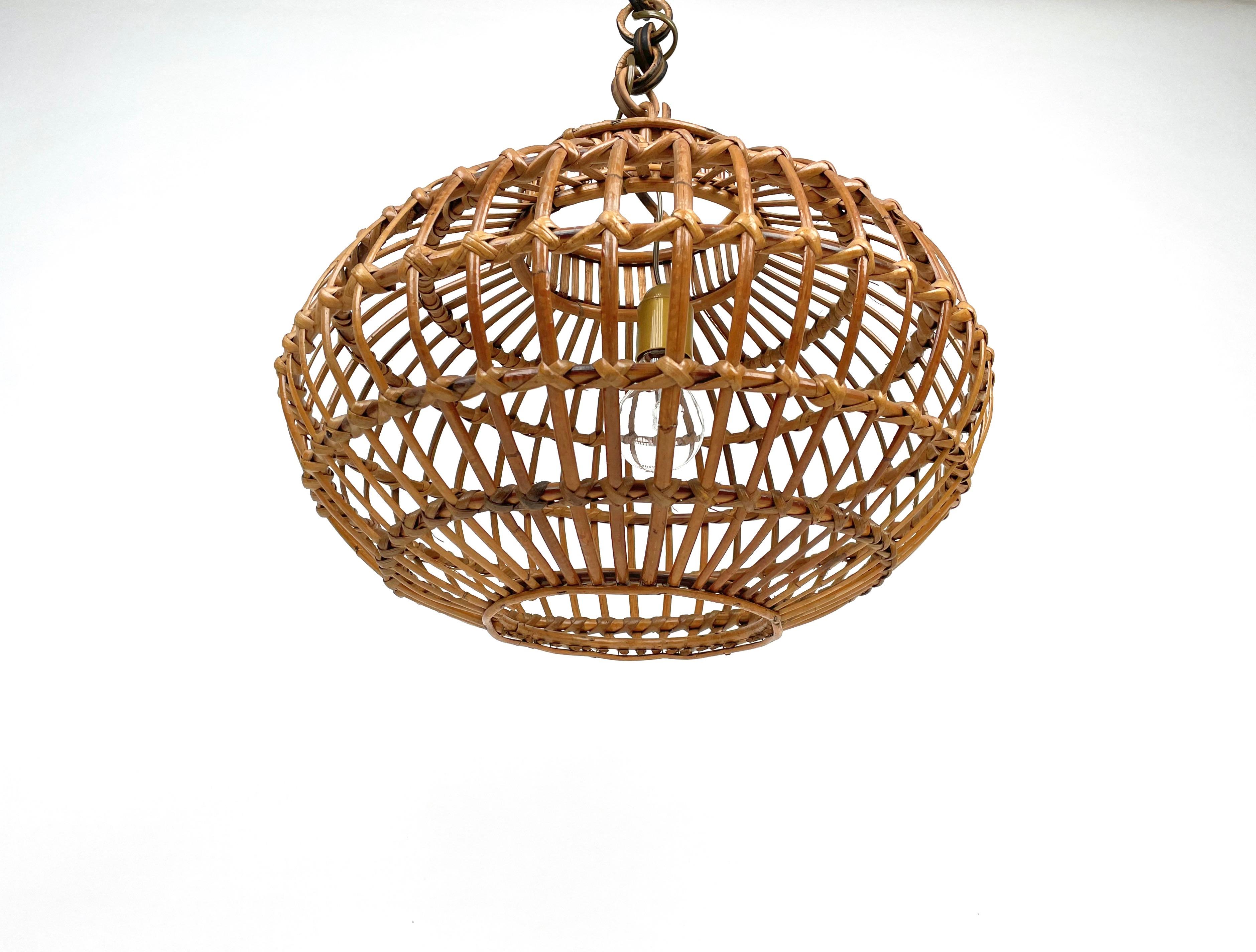 Rattan Globe Pendant Ceiling Lamp, Italy, 1960s In Good Condition In Rome, IT