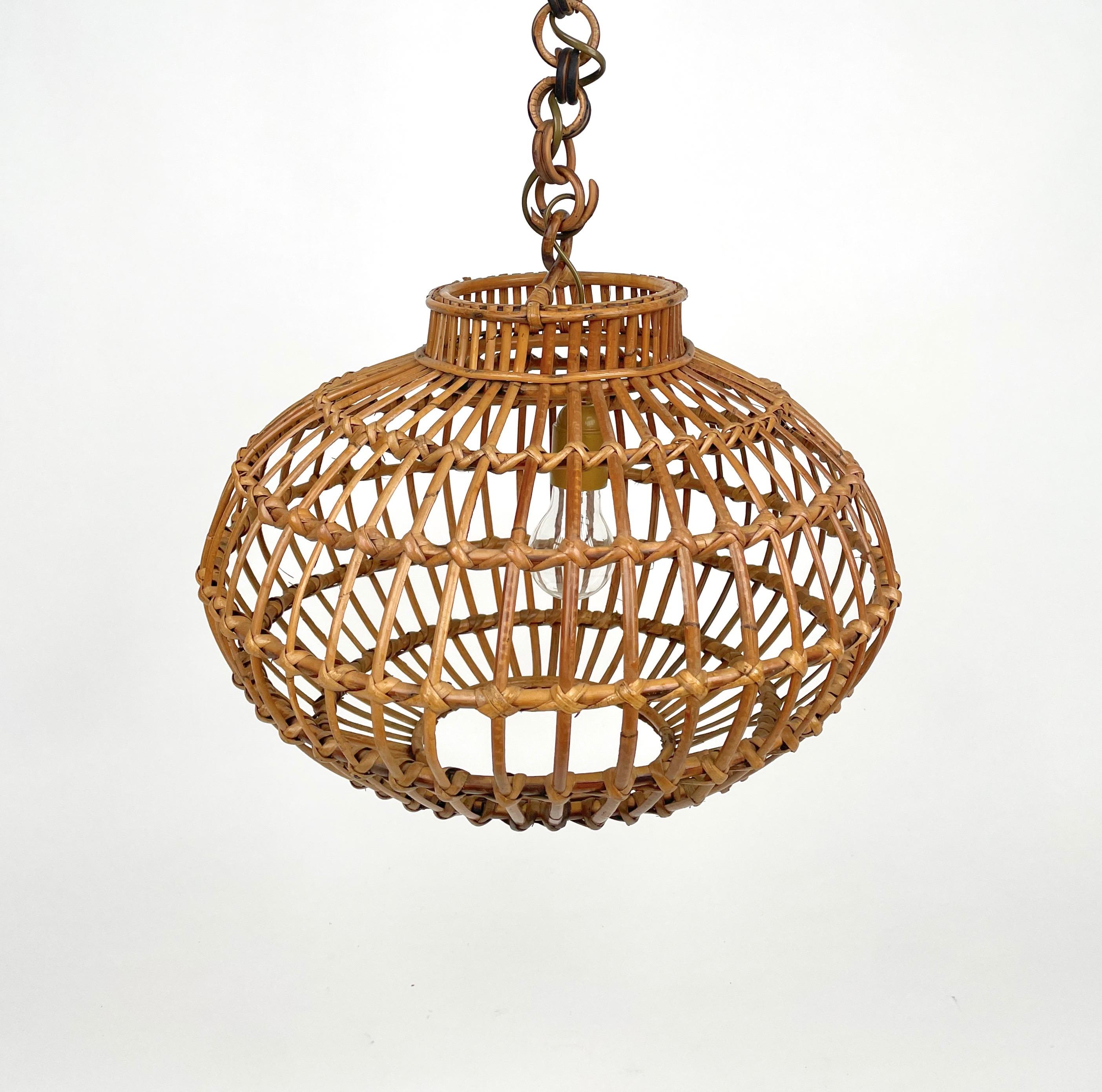 Mid-20th Century Rattan Globe Pendant Ceiling Lamp, Italy, 1960s