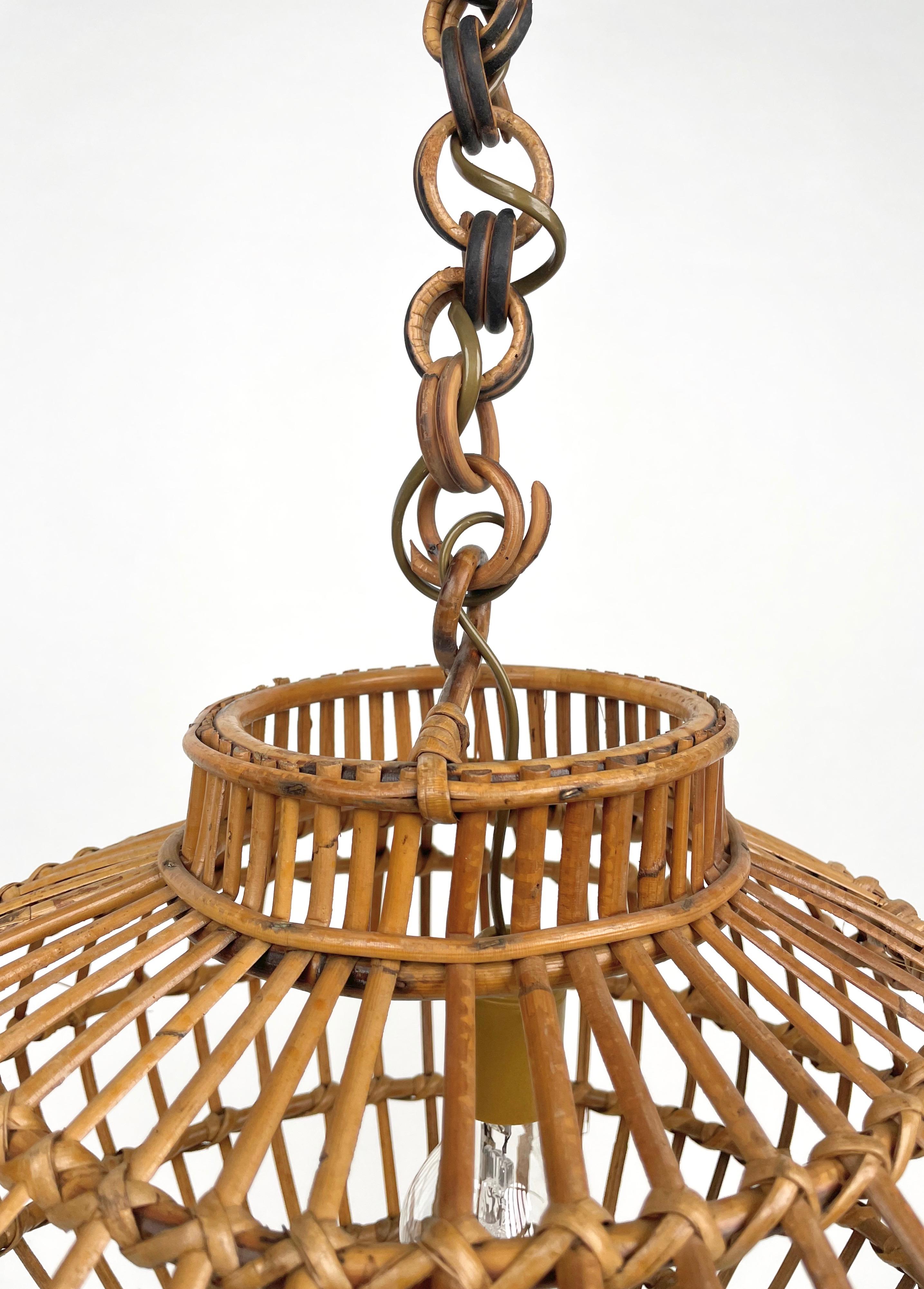 Bamboo Rattan Globe Pendant Ceiling Lamp, Italy, 1960s