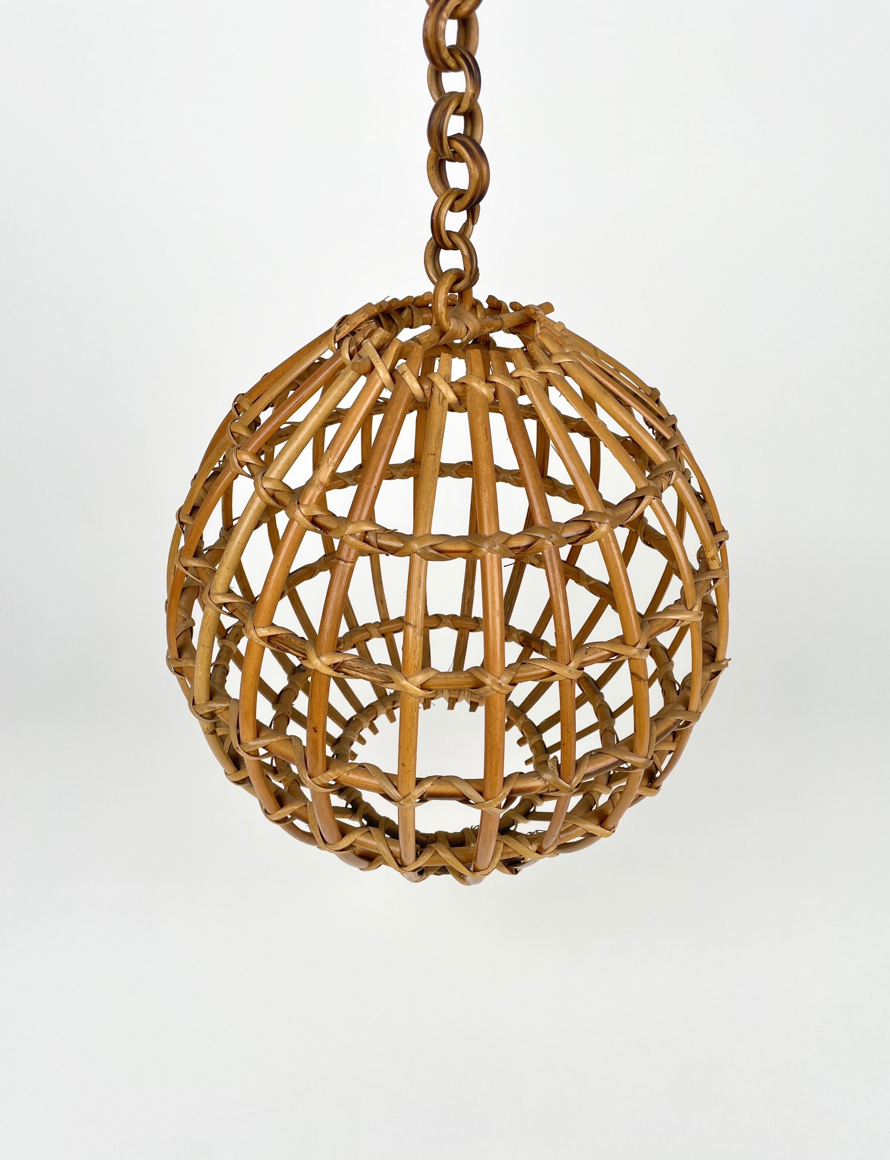Rattan Globe Pendant Ceiling Lamp, Italy 1960s For Sale 1