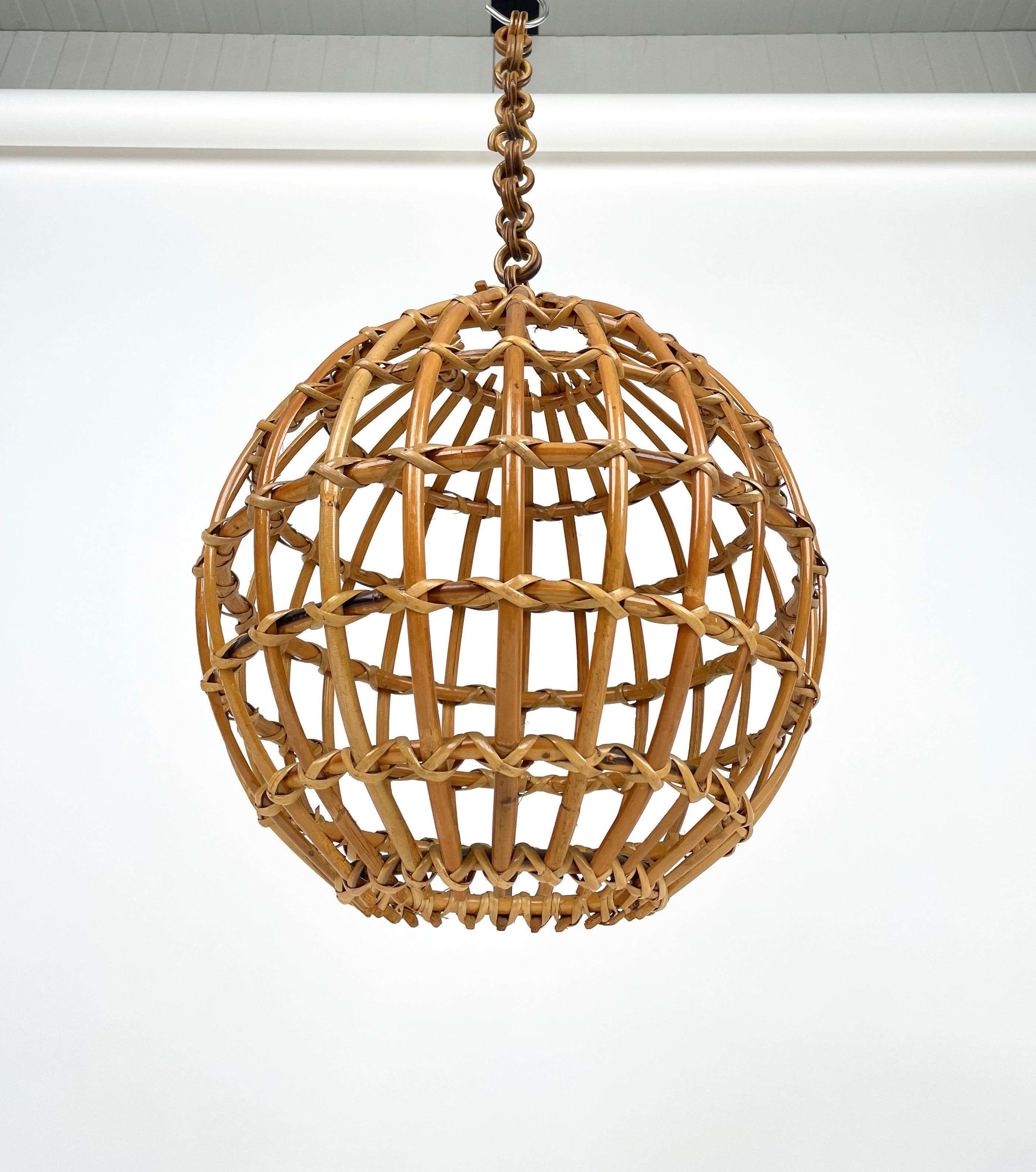 Rattan Globe Pendant Ceiling Lamp, Italy 1960s For Sale 2