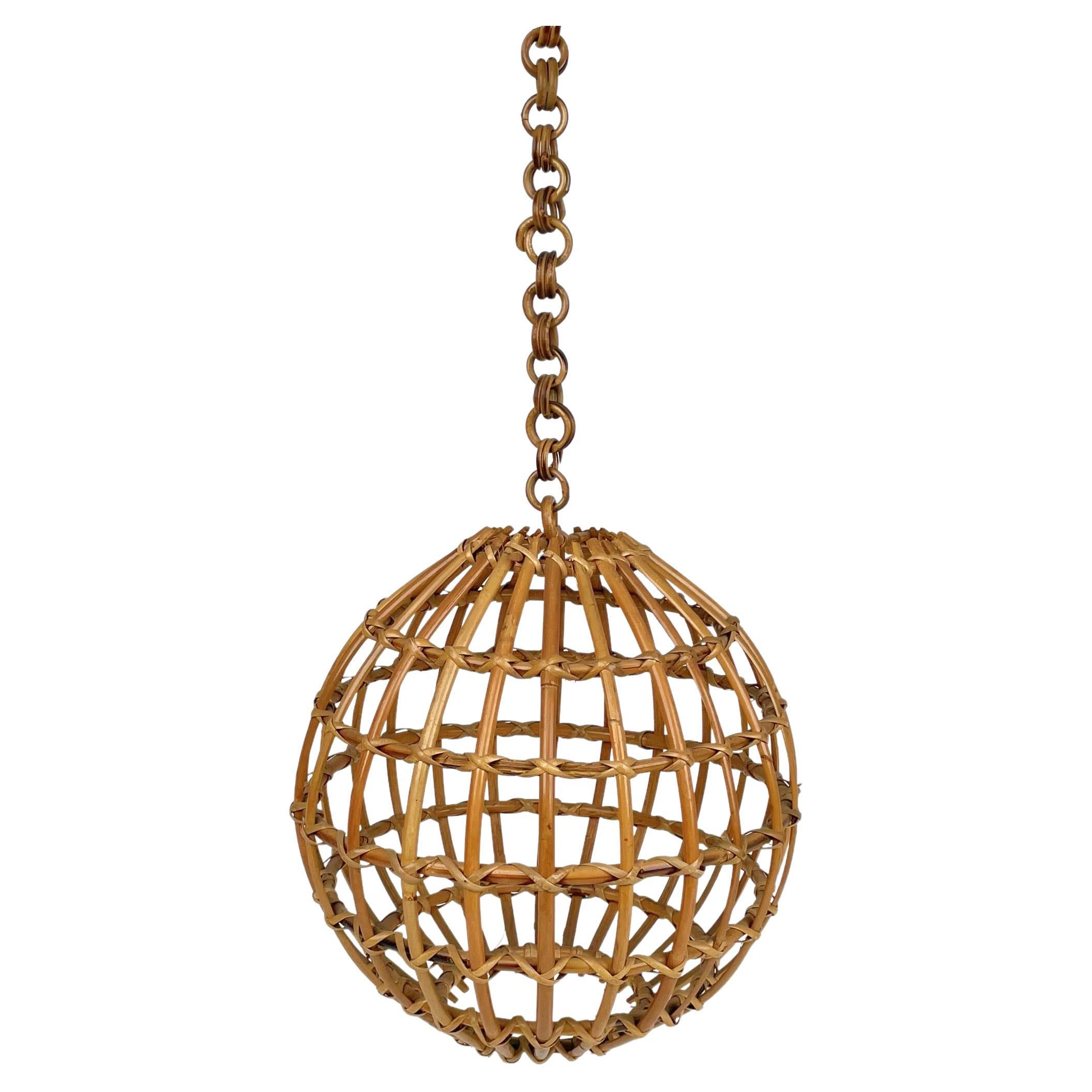 Rattan Globe Pendant Ceiling Lamp, Italy 1960s For Sale