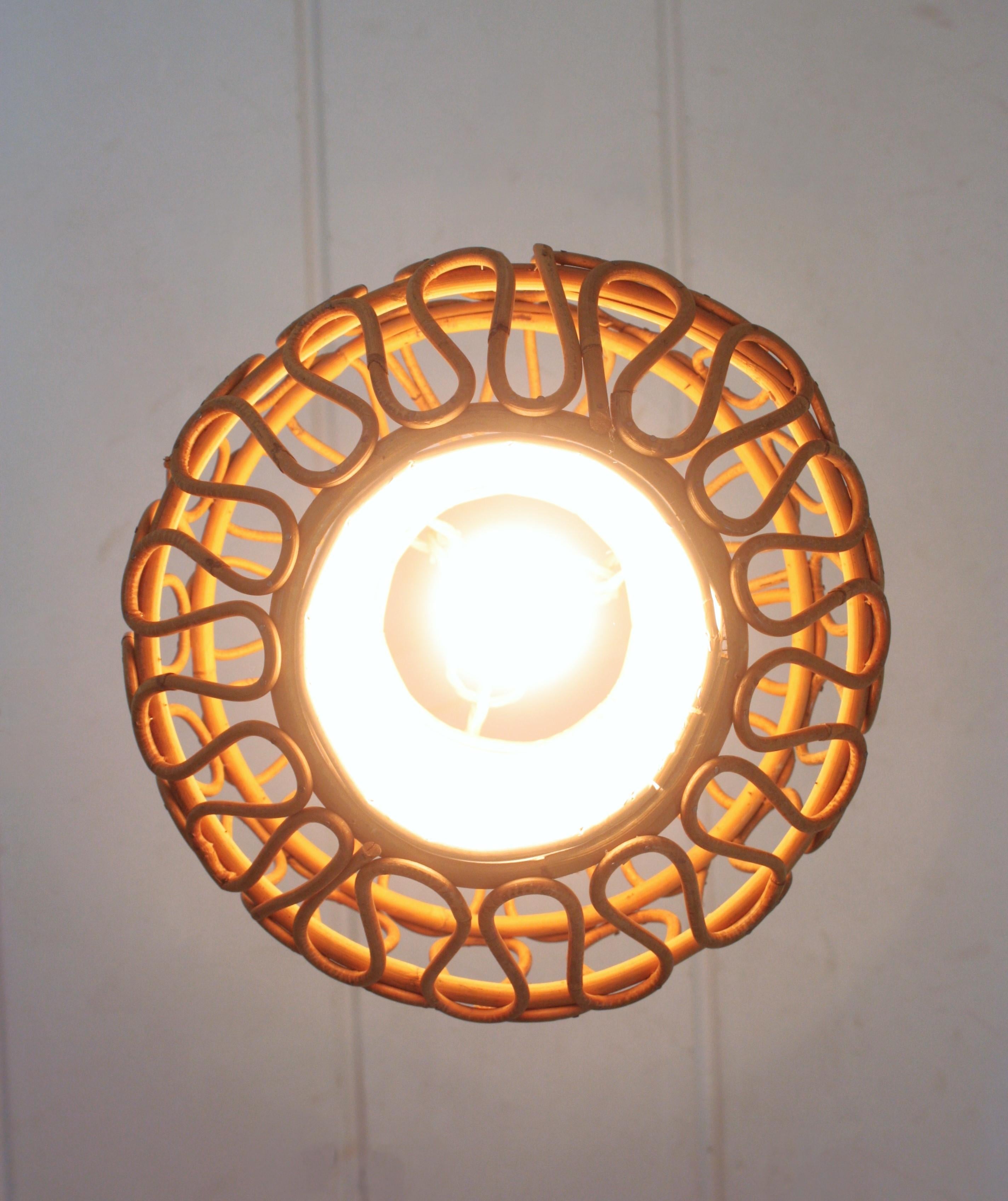 Rattan Globe Pendant Light or Lantern with Loop Details, Spain, 1960s For Sale 2