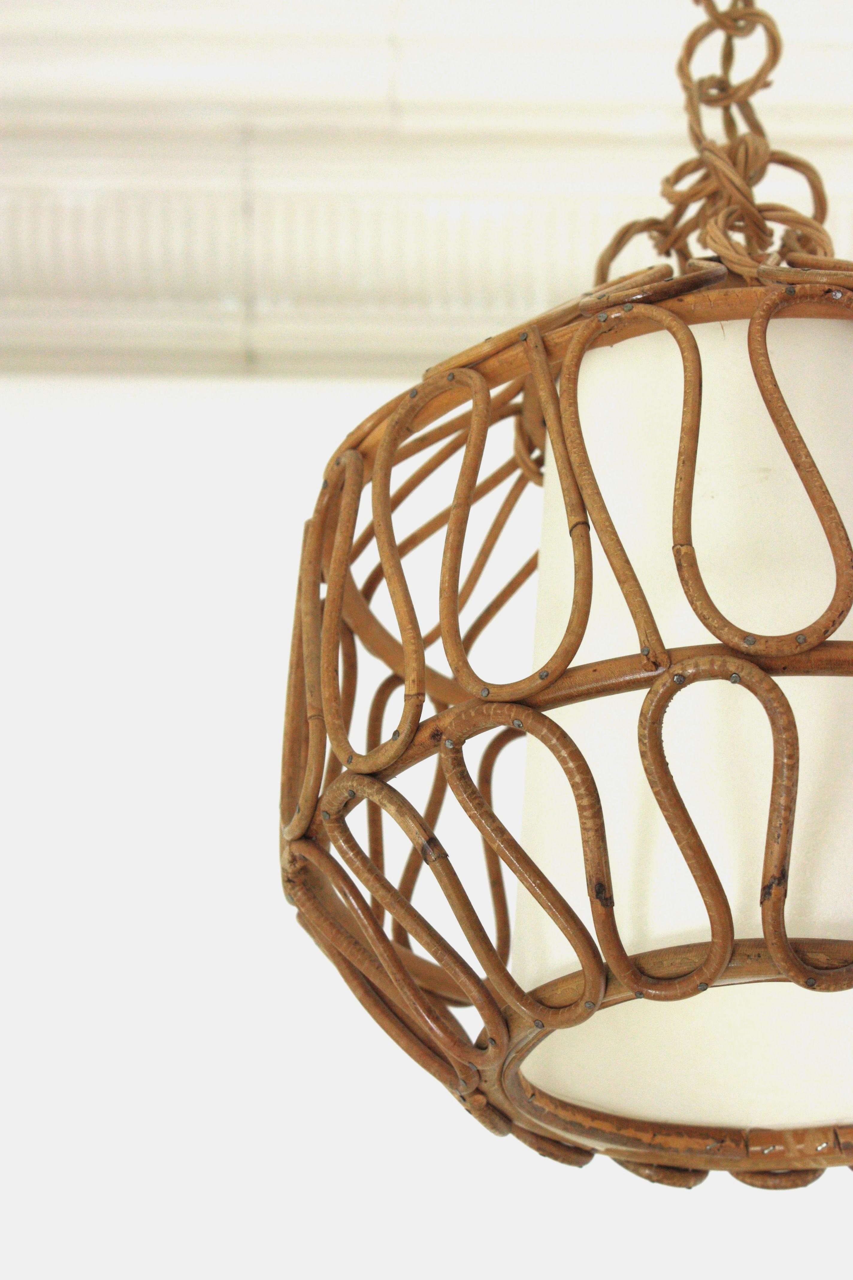 Rattan Globe Pendant Light or Lantern with Loop Details, Spain, 1960s For Sale 6